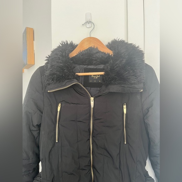 #2 Brave Soul black mid-length winter jacket with belt - Picture 2 of 9